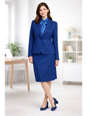 Vintage 80s Pendleton Womens Blue 100% Wool Blazer & Skirt Set Size 16 USA Suit